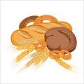 Set of bakery products with gold wheat and yellow rye