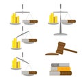 Set of balance with money (gold coins) and lawbook