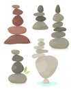 Set of balancing pyramid of stones, harmony, balance. Vector illustration in flat style. Royalty Free Stock Photo