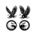 Set of Bald Eagle Illustrations â Flying Eagle and Eagle Head Emblem Vector Design Royalty Free Stock Photo