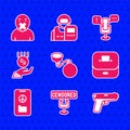 Set Ball on chain, Censored stamp, Pistol gun, Vote box, Peace, Coins hand - minimal wage, Freedom of speech and freedom