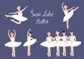 Set of ballerinas swan lake ballet . Vector graphics Royalty Free Stock Photo