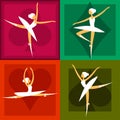 Set of 4 ballet dancers in colorful frames