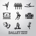 Set of Ballet freehand icons with - ballet dancers