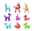 Set of Balloon Animals Giraffe, Mouse and Horse with Dog. Birthday Party Child Decoration, Funny Rubber Elements