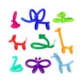 Set of Balloon Animals Rabbit, Elephant and Frog with Snake. Giraffe, Butterfly and Horse with Dog. Birthday Party Decor