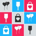Set Balloons in form of heart, Wine glass and Shopping bag with heart icon. Vector Royalty Free Stock Photo
