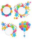 A set of balloons. Round white festive frames.