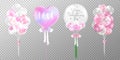 Set of pink balloons on transparent background.