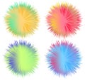 Set of balls with fur effect. colorful shaggy ball. Colorful cartoon fluffy pompons. Fur balls. Royalty Free Stock Photo