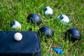Set of balls for playing bocce on the lawn Royalty Free Stock Photo
