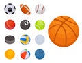 Set of balls tournament win round basket soccer hobbies game equipment sphere vector illustration