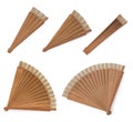 Set of bamboo chinese fans isolated on a white background Royalty Free Stock Photo
