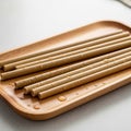 A set of bamboo straws rests Royalty Free Stock Photo