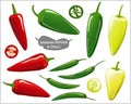 Set of banana pepper or banana chili illustration in various styles and colors; green, light green and red, vector format