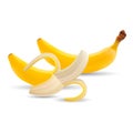 Set Of Bananas. Illustration Of Half Peeled Banana Isolated On A White Background.