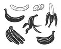 Set of bananas silhouette isolated on white background