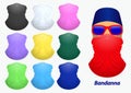 Set of bandanna realistic or bandanna for biker and cowboy clothes or buff on realistic mannequin concept. eps 10 vector