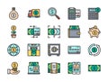 Set of Banking Flat Color Line Icons. Credit Card, Dollar, Payments and more. Royalty Free Stock Photo