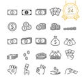 Set of banknote, coin, money bag and money in hand line icon for website, infographic or business, simple symbol. Editable Stroke Royalty Free Stock Photo