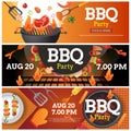 Set banner of BBQ party invitation ,card or poster template with grill Royalty Free Stock Photo