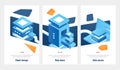 Set of banner for data storage access and processing, server room, datacenter isometric vector Royalty Free Stock Photo