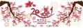 Set Banner Happy new year 2021 greeting card and chinese new year of the Ox, Cherry blossom background Chinese translation Happy Royalty Free Stock Photo