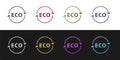 Set Banner, label, tag, logo for eco green healthy food icon isolated on black and white background. Organic product Royalty Free Stock Photo