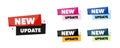 Set of banner stickers in different colors new update vector banner design Royalty Free Stock Photo