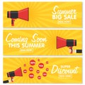 Set of banners. Announcement megaphone on vintage pop art background.