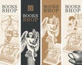 Set of banners for books shop in retro style