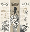 Set of banners for books shop in retro style