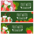 Set of banners with bright fruit mason jar with strawbery