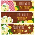 Set of banners bright fruit water in mason jar with lemons