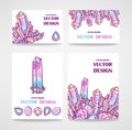 Set of banners and business cards with crystals. Vector poster with magical crystals. Royalty Free Stock Photo