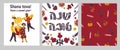 Cards with Shana Tova Happy New Year greeting and people for Rosh Hashanah vector illustration. Royalty Free Stock Photo