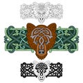 Set of banners in Celtic style.Banners with animal muzzle. Royalty Free Stock Photo