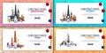 Set of banners Christmas Travel Europe. Asia, America, World. Winter travel. Vector illustration.