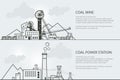 Set of Banners with Coal Mining and Power Station Royalty Free Stock Photo