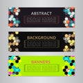 Set banners collection with abstract polygonal mosaic backgrounds. Geometric Hexagons patterns, vector illustration. Royalty Free Stock Photo