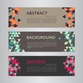 Set banners collection with abstract soft color polygonal mosaic backgrounds. Geometric triangular patterns, vector illustration.