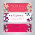 Set banners collection with abstract soft color polygonal mosaic backgrounds. Geometric triangular patterns, vector illustration. Royalty Free Stock Photo