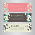 Set banners collection with abstract soft color polygonal mosaic backgrounds. Geometric triangular patterns, vector illustration. Royalty Free Stock Photo