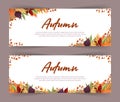 Set of banners with colorful autumn maple, rowan, alder and aspen leaves and branches. Web design. Vector illustration