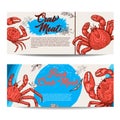 Set of banners crab meat. Fresh crab seafood flyers