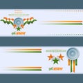 Set of banners design with orange, white and green stars and Ashoka wheel for Celebration of Indian Independence Day Royalty Free Stock Photo