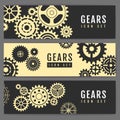Set of banners with different gears. Cog icon design.