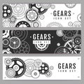 Set of banners with different gears. Cog icon design.