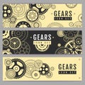 Set of banners with different gears. Cog icon design.