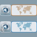 Set of banners with earth globe in glass button/sphere and world map Royalty Free Stock Photo